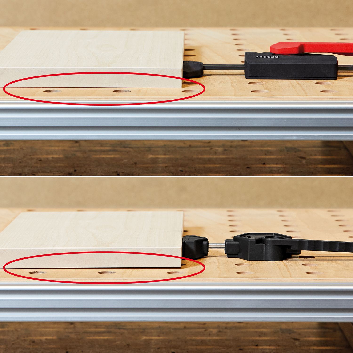 BESSEY® horizontalna potezna spona | mizni kavelj in narebrena matica